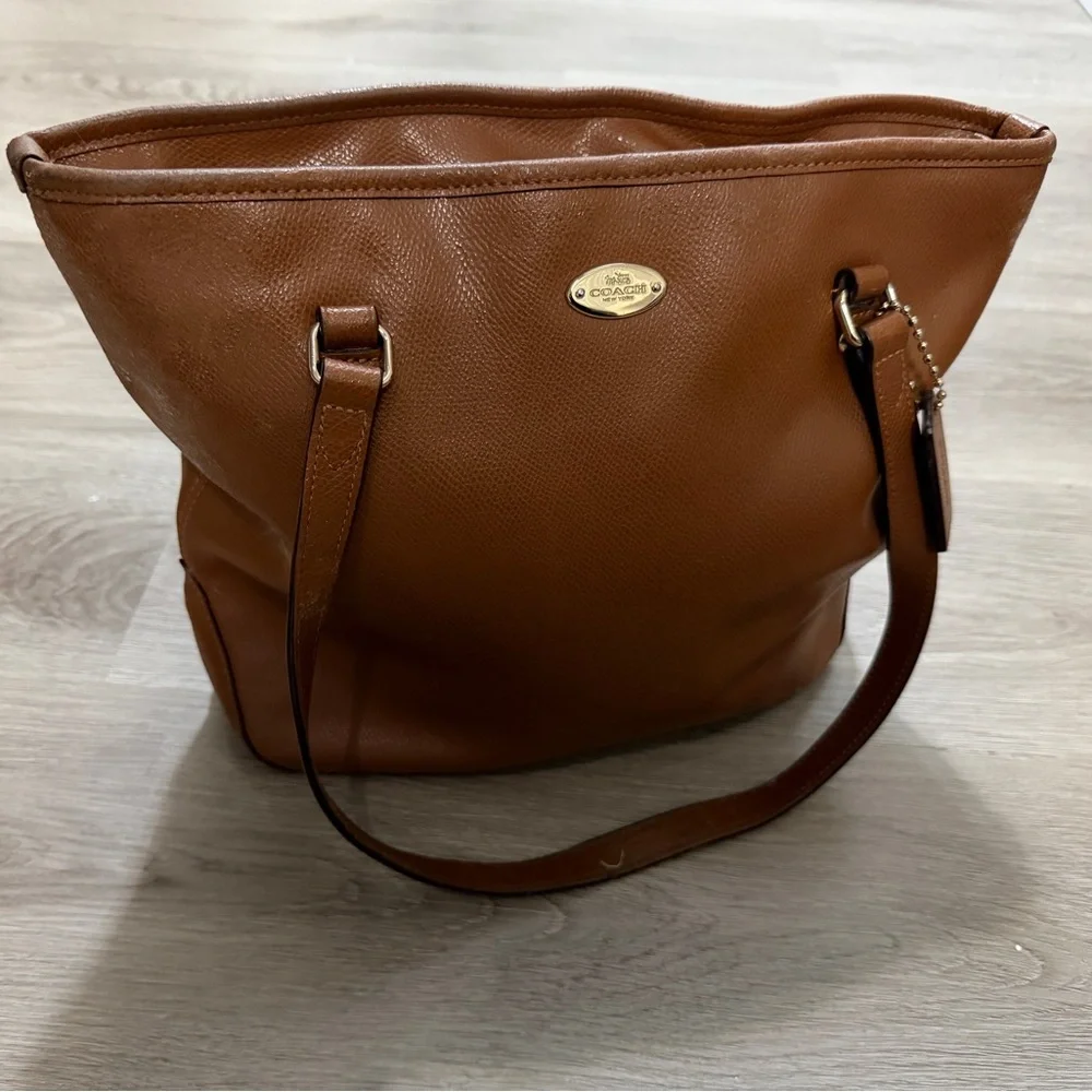 Coach Cognac Leather Tote with Gold Accent